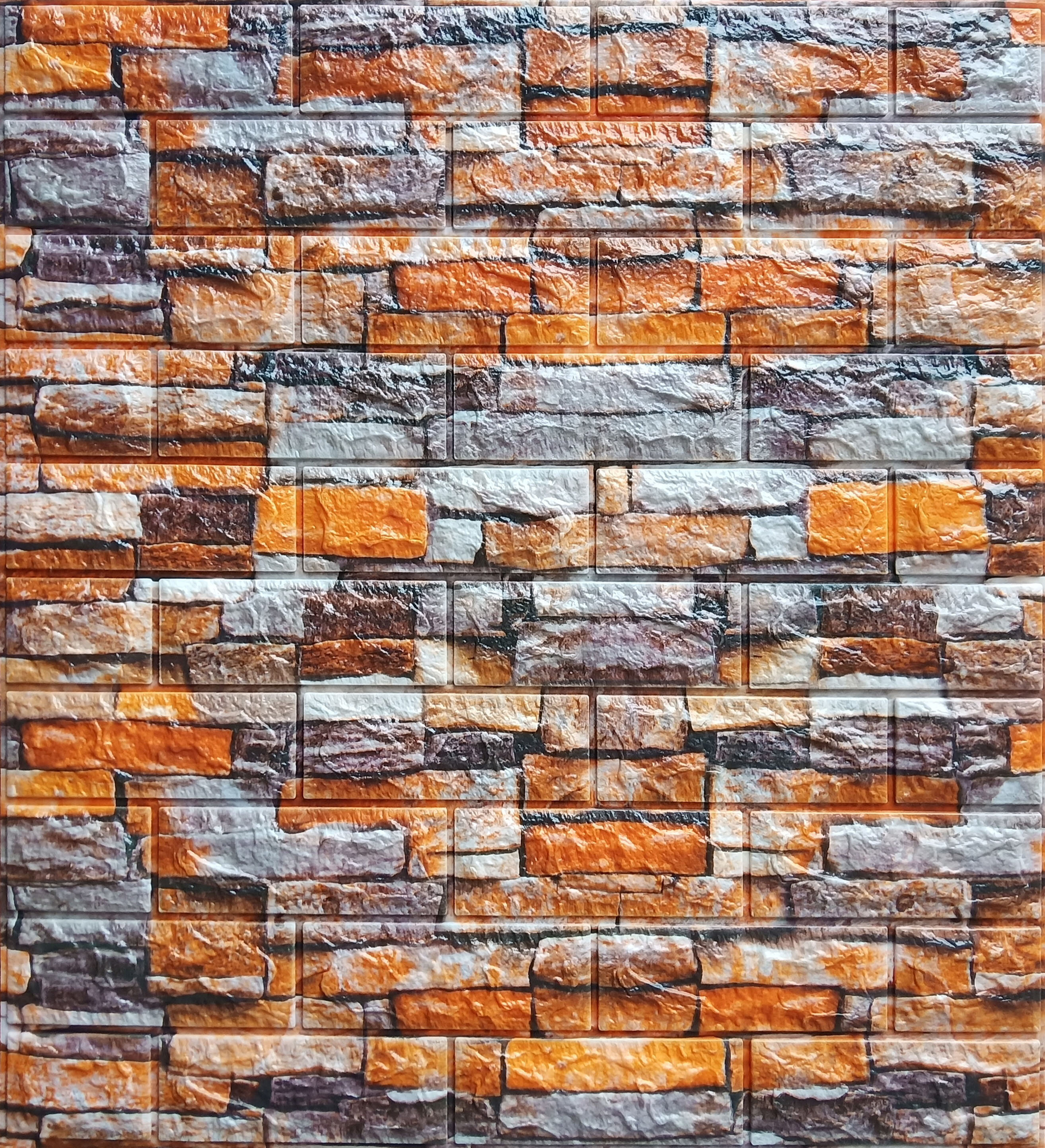 Red Orange gray Wallpaper textured 3D faux vintage stone brick wallcoverings 3-D 