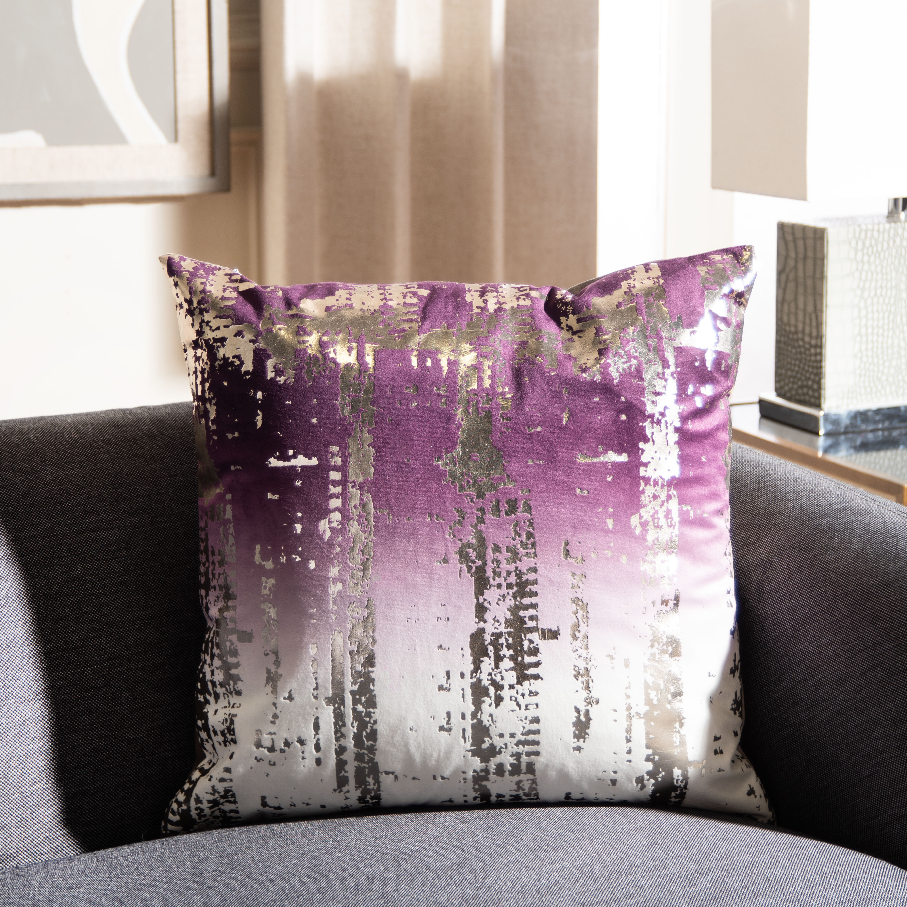 purple and silver pillows