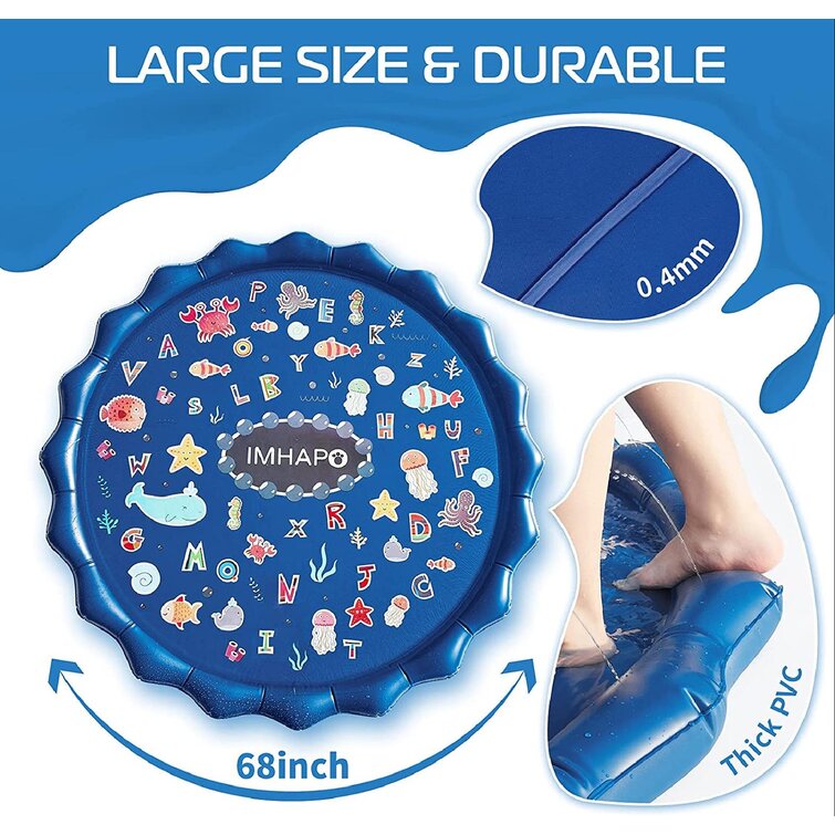 68 Inflatable Water Toys Baby Wading Pool with Sea Animals IMHAPO Splash Pad Sprinkler for Kids Summer Outdoor Toy for Babies&Toddlers 0.4mm Thickened Children Sprinkler Pool for Alphabet Learning