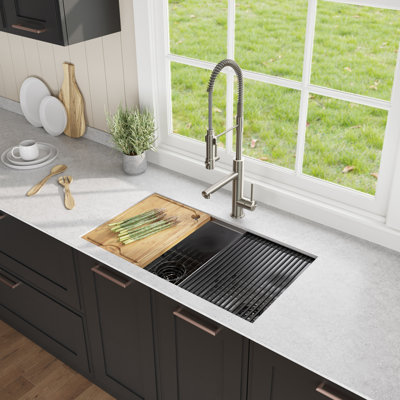 KRAUS Kore™ Workstation 33-inch L Undermount 16 Gauge Double Bowl Stainless Steel Kitchen Sink with Accessories