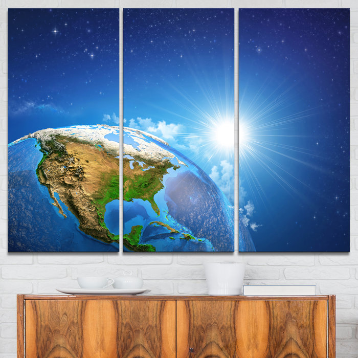 Sunrise Over The Earth Landscape 3 Piece Graphic Art On Wrapped Canvas Set
