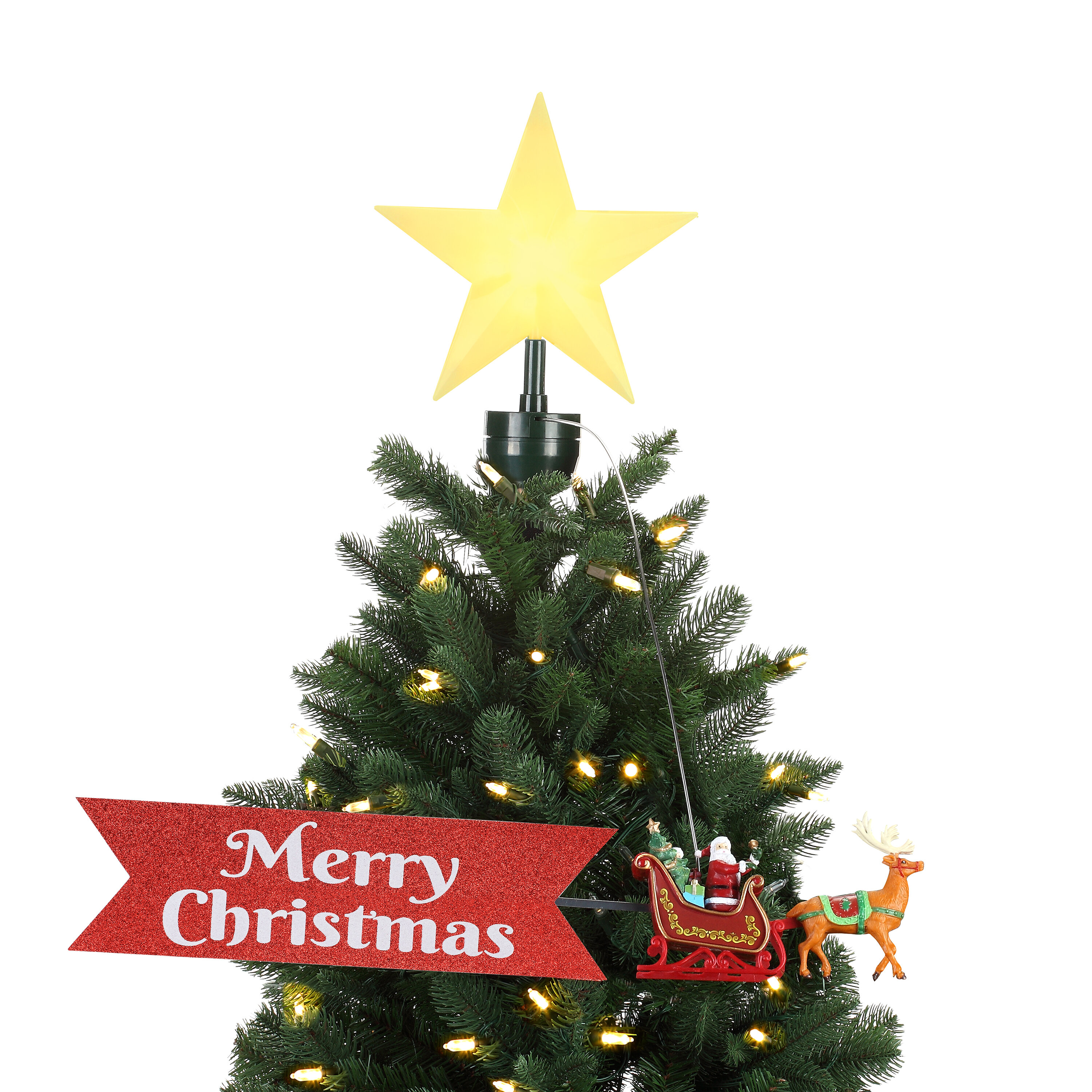Santa Tree Star Sleigh Set 4 Glitter Christmas Tree Hanging Decorations White