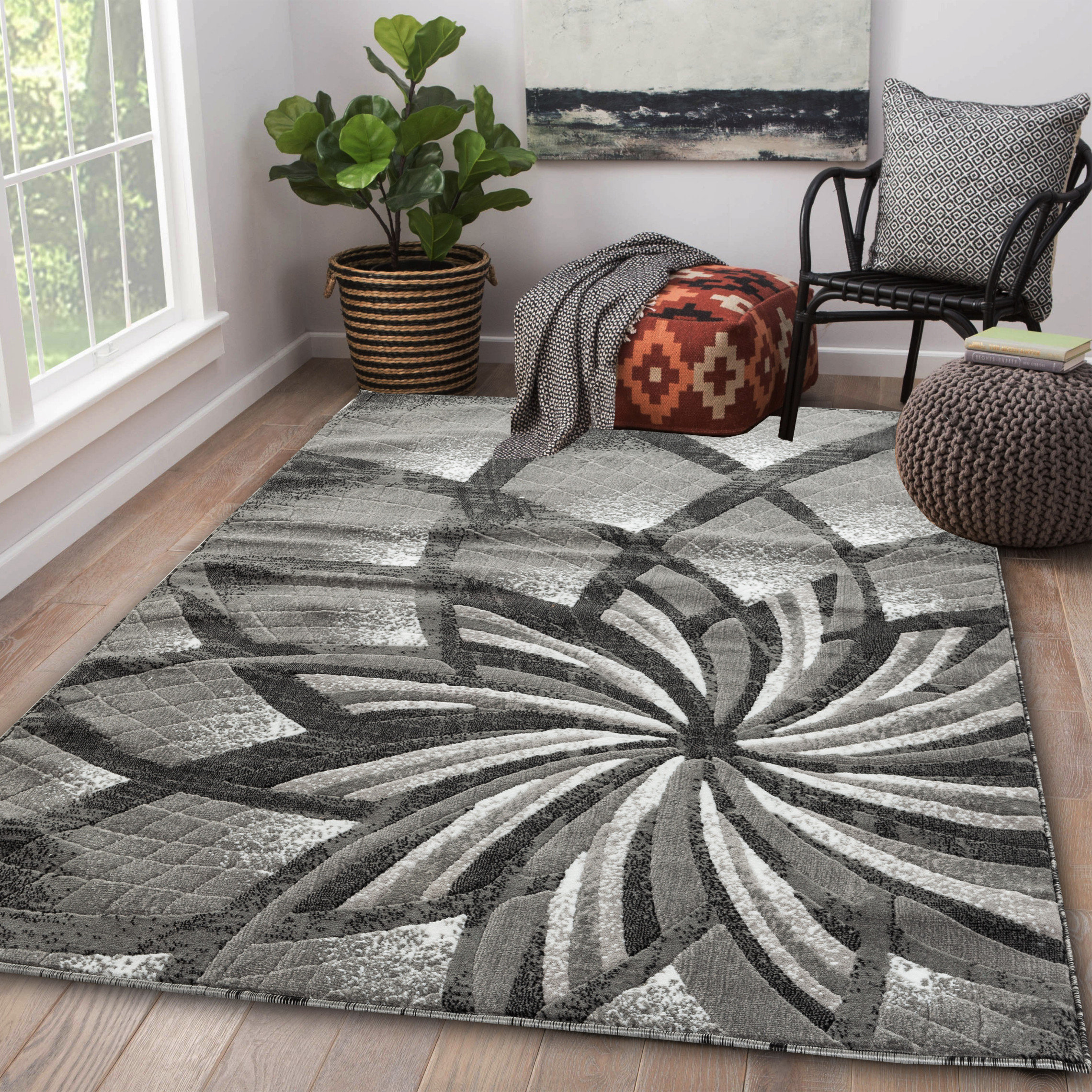 Ebern Designs Kimbrel Floral Gray/Cream Area Rug & Reviews Wayfair
