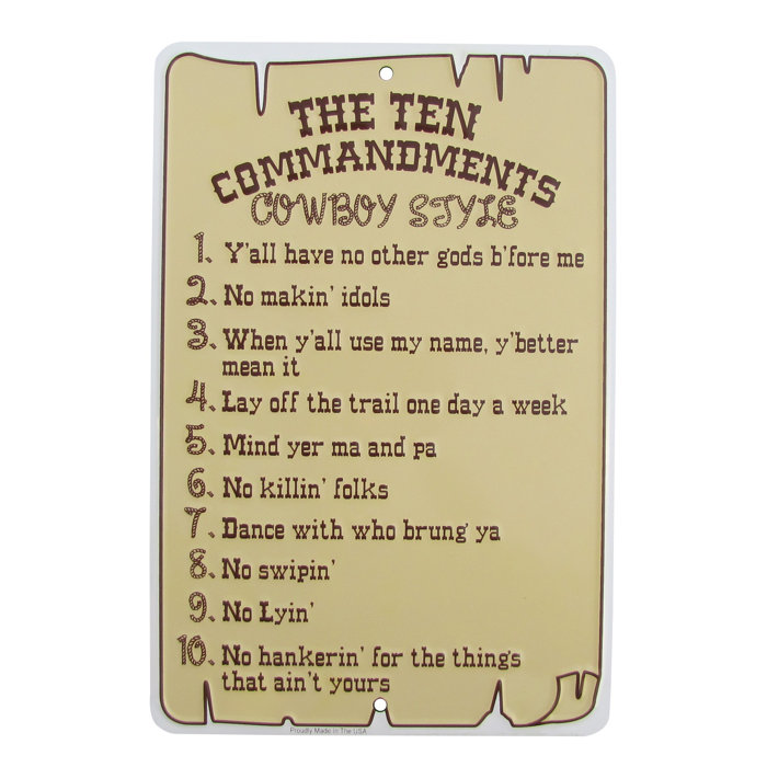 Treasure Gurus The Ten Commandments Cowboy Style Metal Sign Funny