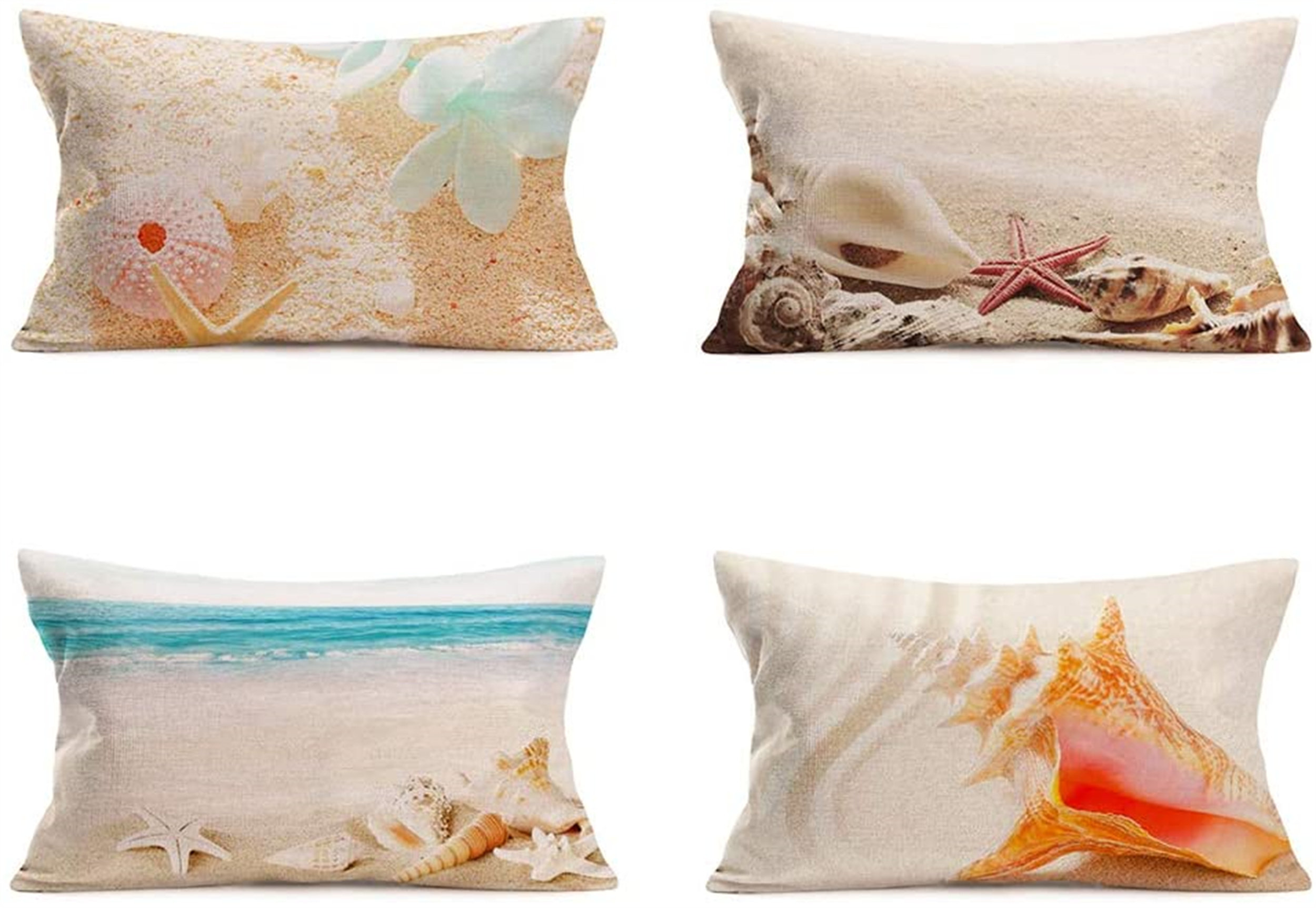 Home Cotton Linen Car Sofa Bed Decor Waist Cushion Pillow Case Cover Conch Print 