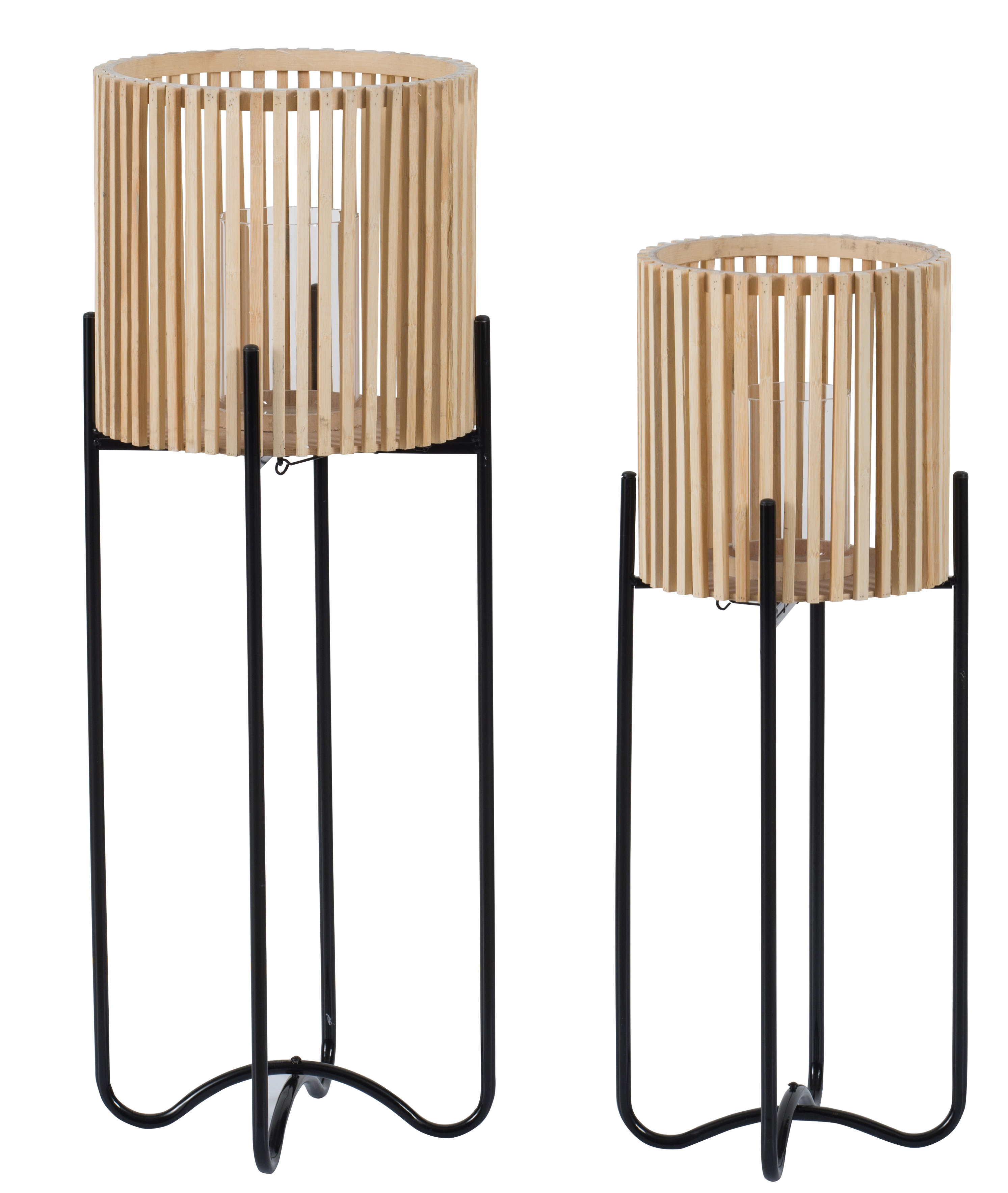 Bungalow Rose Buvana Floor Lantern Gloss Black Natural Tan