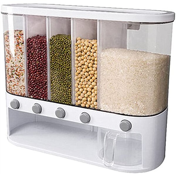 Prep & Savour 5-Grid Rice Dispenser Wall-Mounted Dry Food Dispenser ...