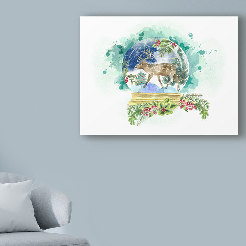 East Urban Home Reindeer Snow Globe Acrylic Painting Print On Wrapped Canvas Wayfair