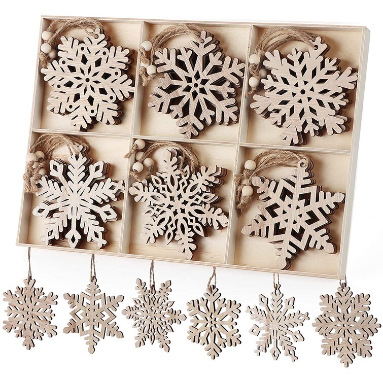 2-Piece Wooden Reindeer with Snowflake Christmas Ornaments 4-Inch Natural 