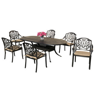 Go to store & view more images Nina 7 Piece Sunbrella Dining Set with Sunbrella Cushions by Fleur De Lis Living