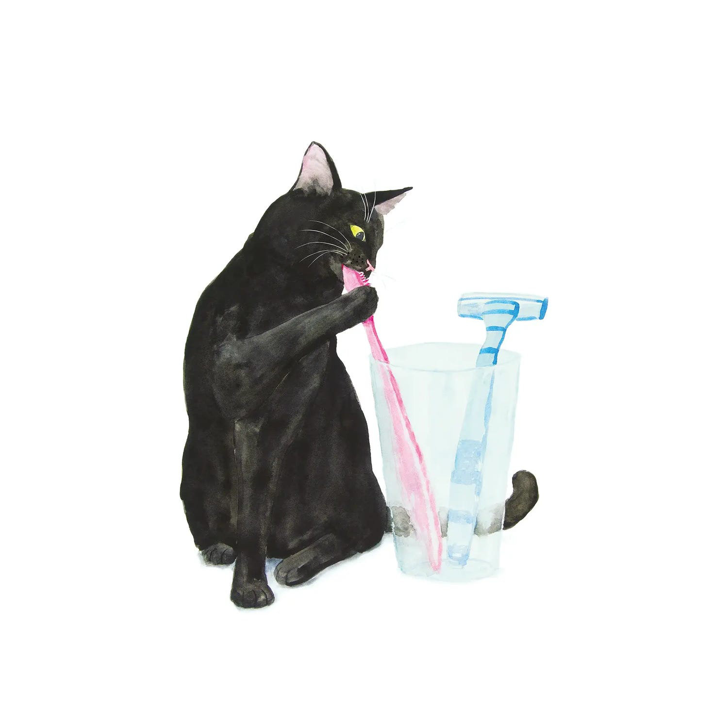 East Urban Home Black Cat Brushing Teeth Painting on Canvas Wayfair