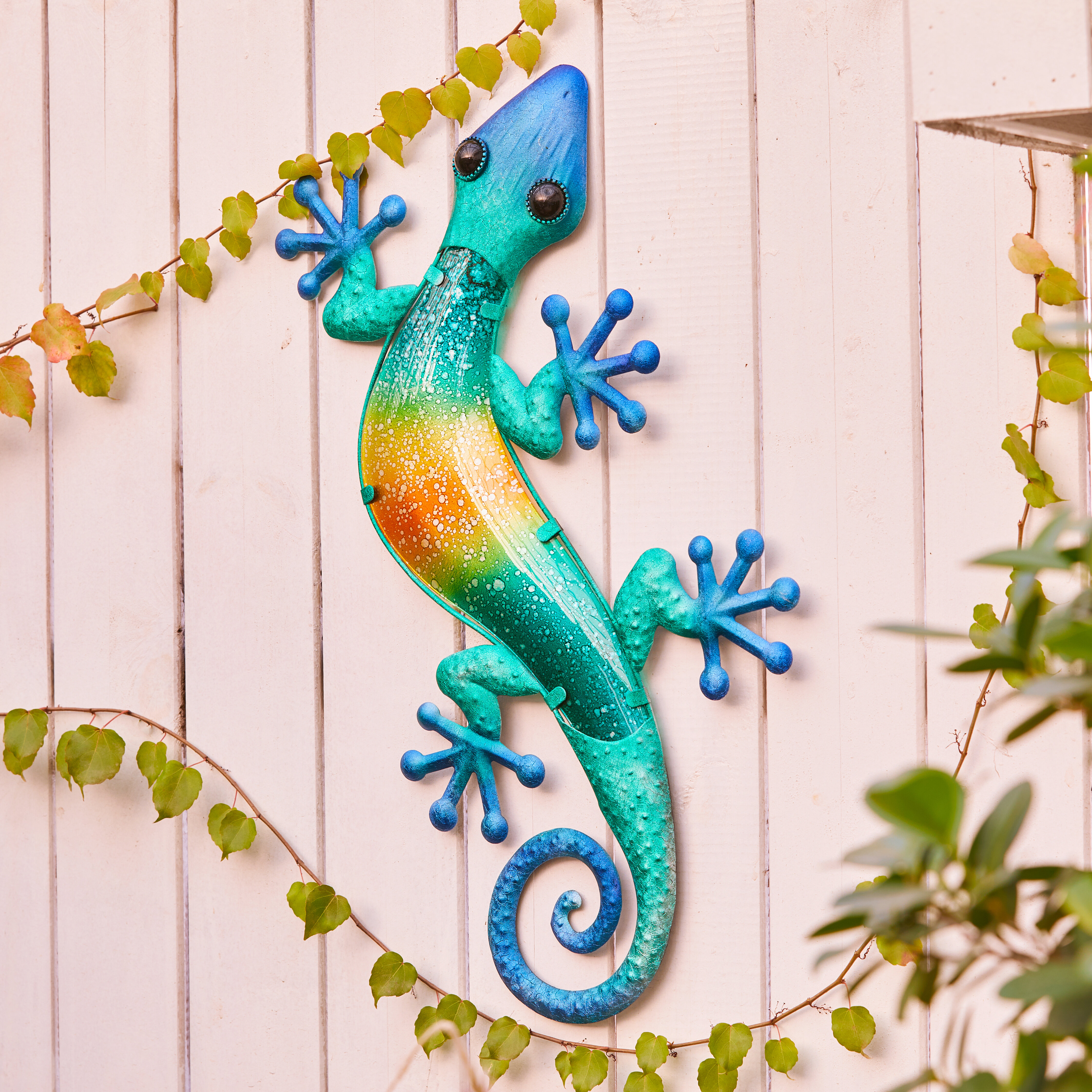1pc Metal Gecko Outdoor Decor Lizard Garden Wall Hanging Yard Home Art Ornament 