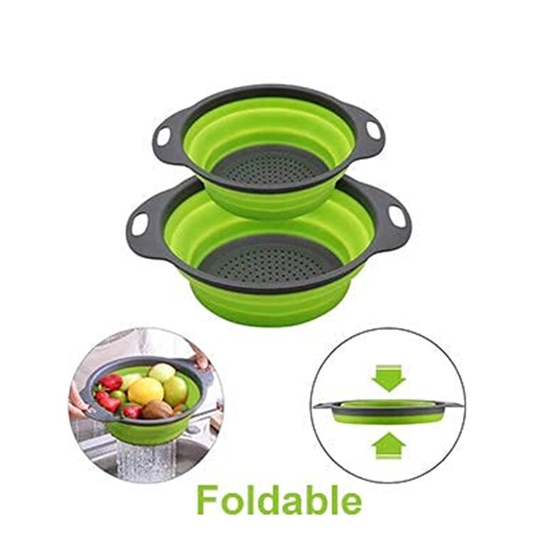 Silicone Collapsible Colander Food Fruit Vegetable Draining Strainer Handle NICE 