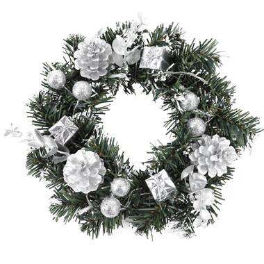 Christmas Wreath With Battery Powered LED Light String Front Door Hanging Decor 