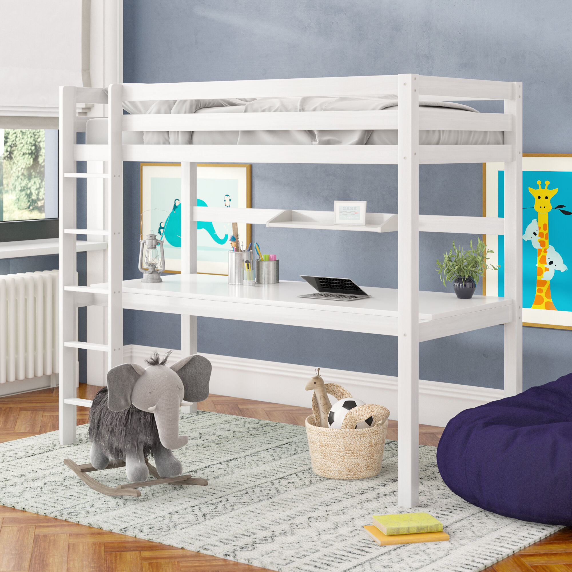 Zoomie Kids Ethridge European Single High Sleeper Bed With Desk