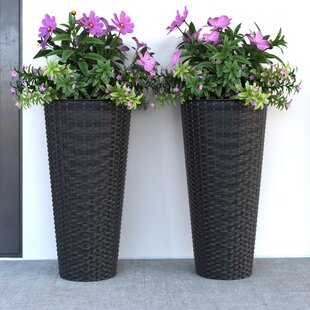 Hand Woven PE Rattan Trellis Planter Flower Pots Garden Furniture in Black