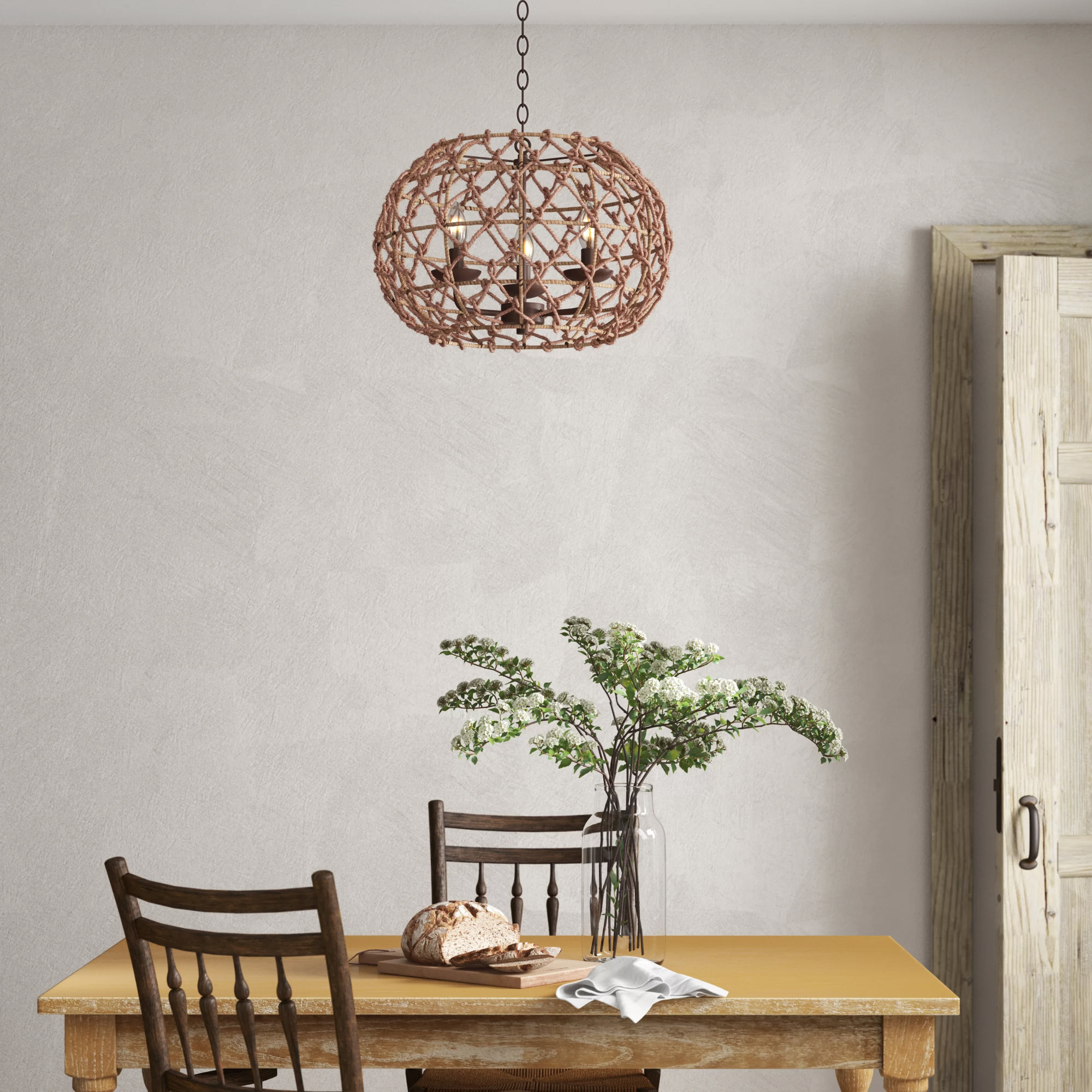 Birch Lane Cadwell 3 Light Candle Style Globe Chandelier With Rope Accents Reviews Wayfair