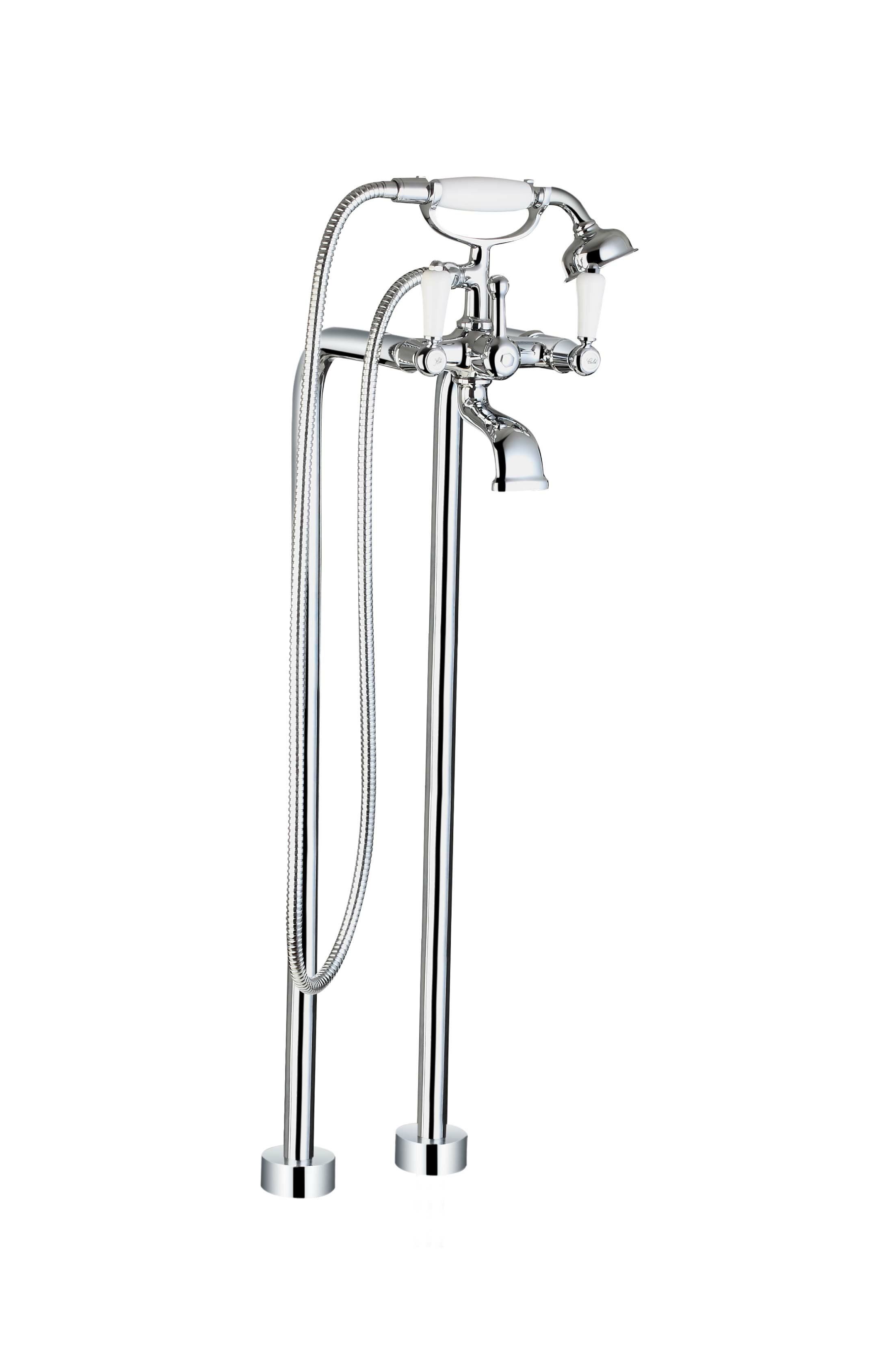 Ancona Double Handle Floor Mounted Clawfoot Tub Faucet With Hand