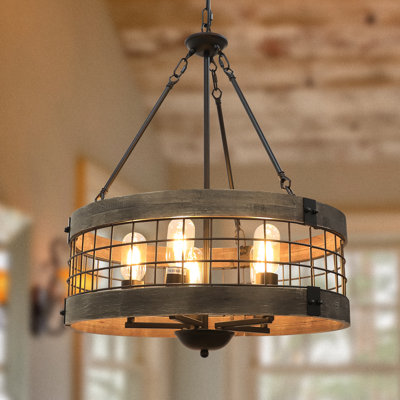 Farmhouse Rustic Chandelier  5-Light Round Hanging Pendant Light Fixture