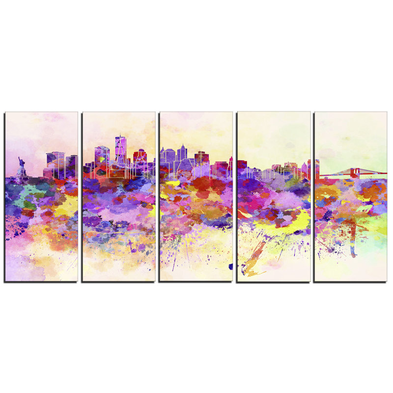 Designart New York Skyline Cityscape 5 Piece Painting Print On
