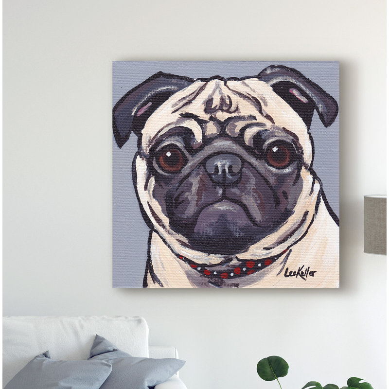 Winston Porter Pug On Gray Acrylic Painting Print On Wrapped
