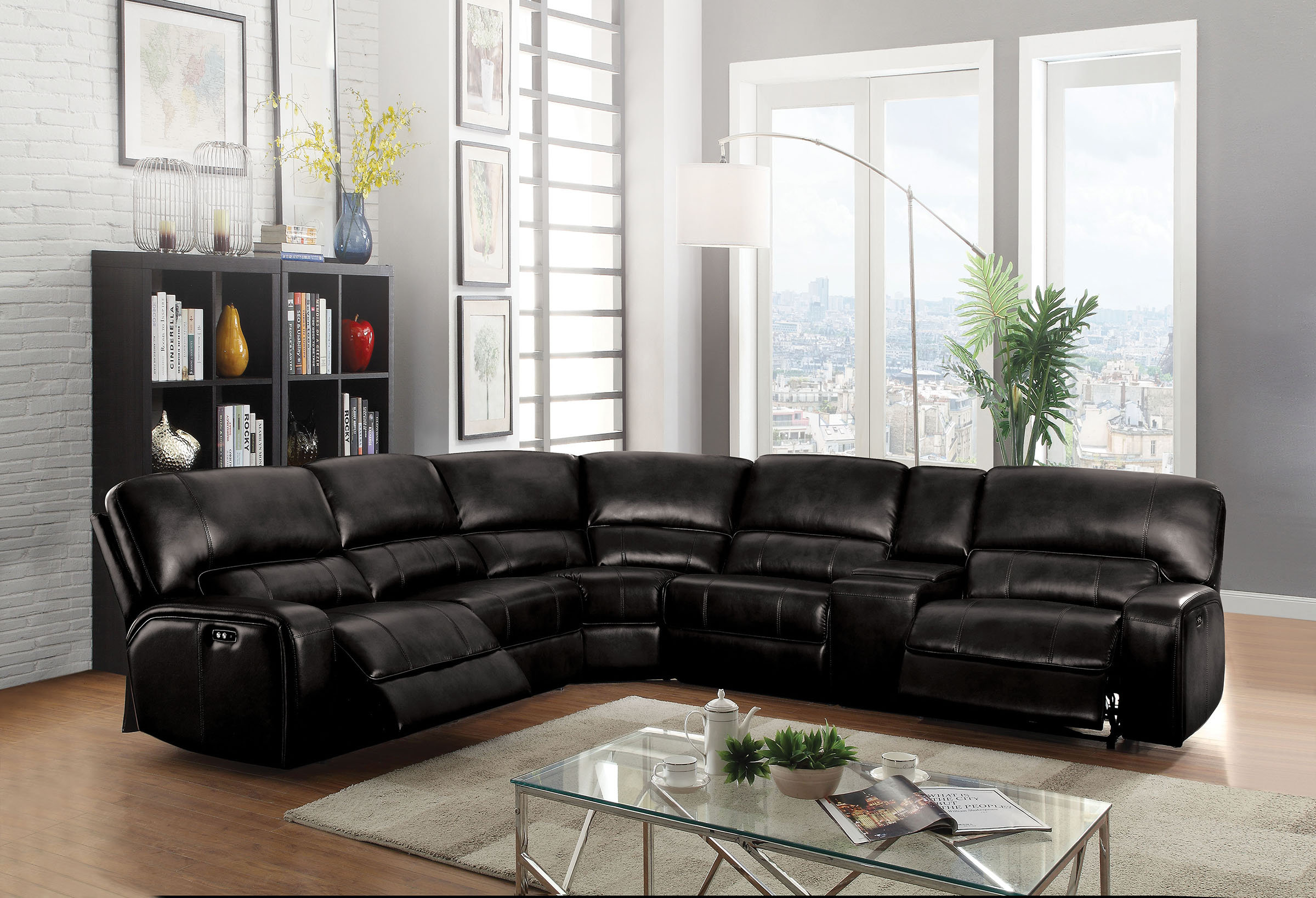 Saul Motion Sectional Sofa In Grey Leather Aire