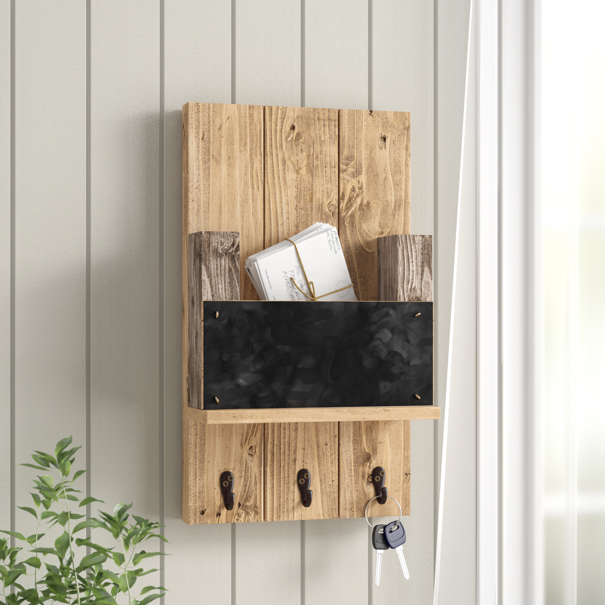 August Grove Sibeudu Mail Holder With Chalkboard And Hooks