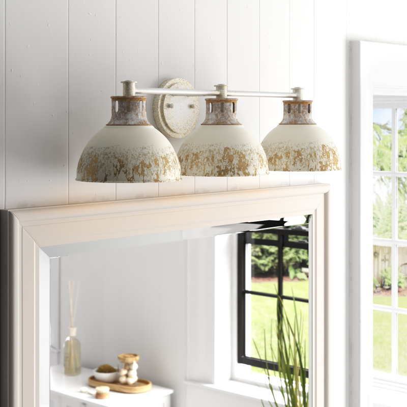 Mercado 3-Light Dimmable Aged Galvanized Steel Vanity Light Shade Color: Antique Ivory