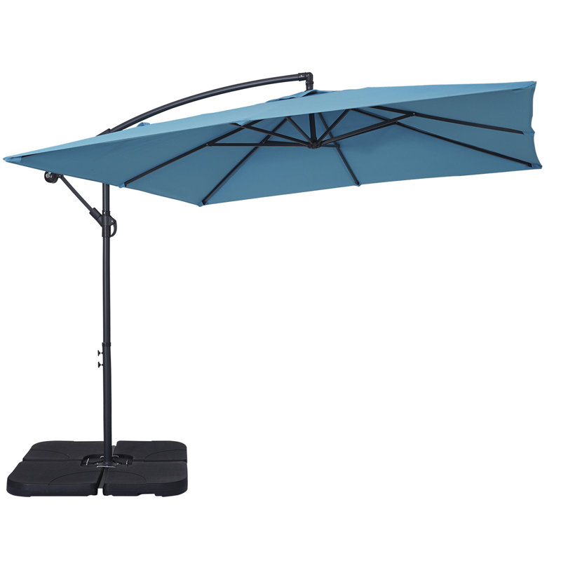 Brennan 98.4'' Cantilever Umbrella Square Patio Offset Umbrella with Weight Base Color/Pattern: Lake BLue