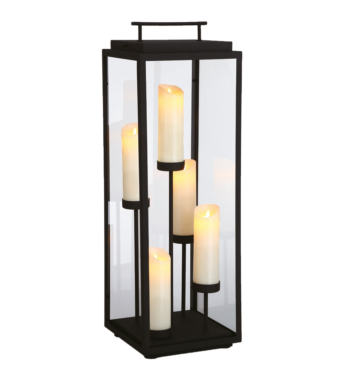 Black Metal Moroccan Battery Operated Outdoor LED Flameless Candle Patio Lantern 