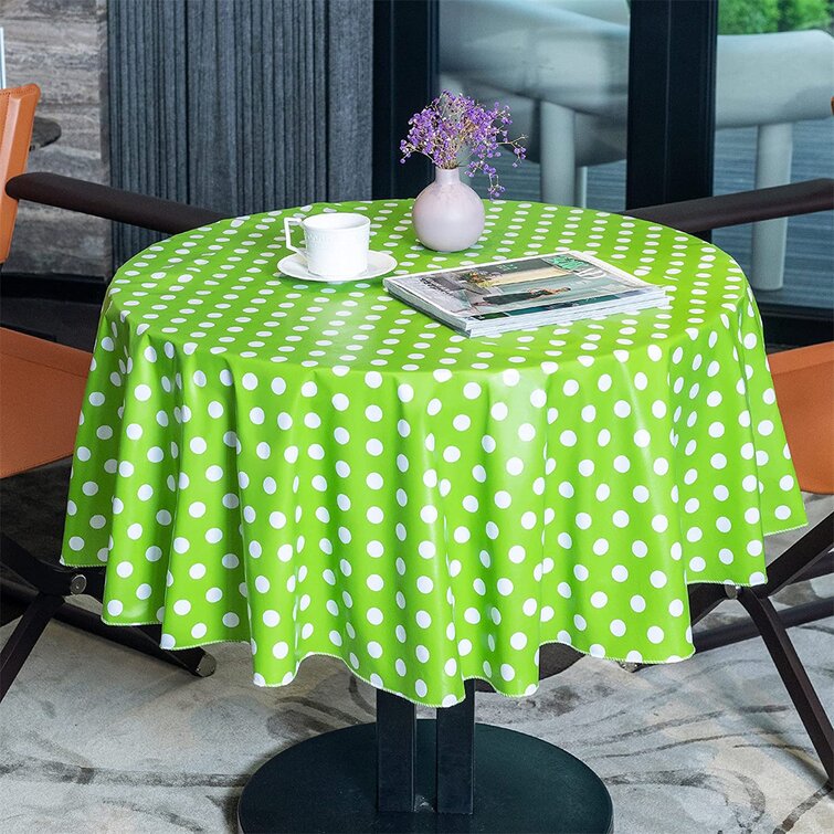 Polka Dot Patio Picnic Tablecloth Flannel Backed Vinyl Colorful Table Cover 