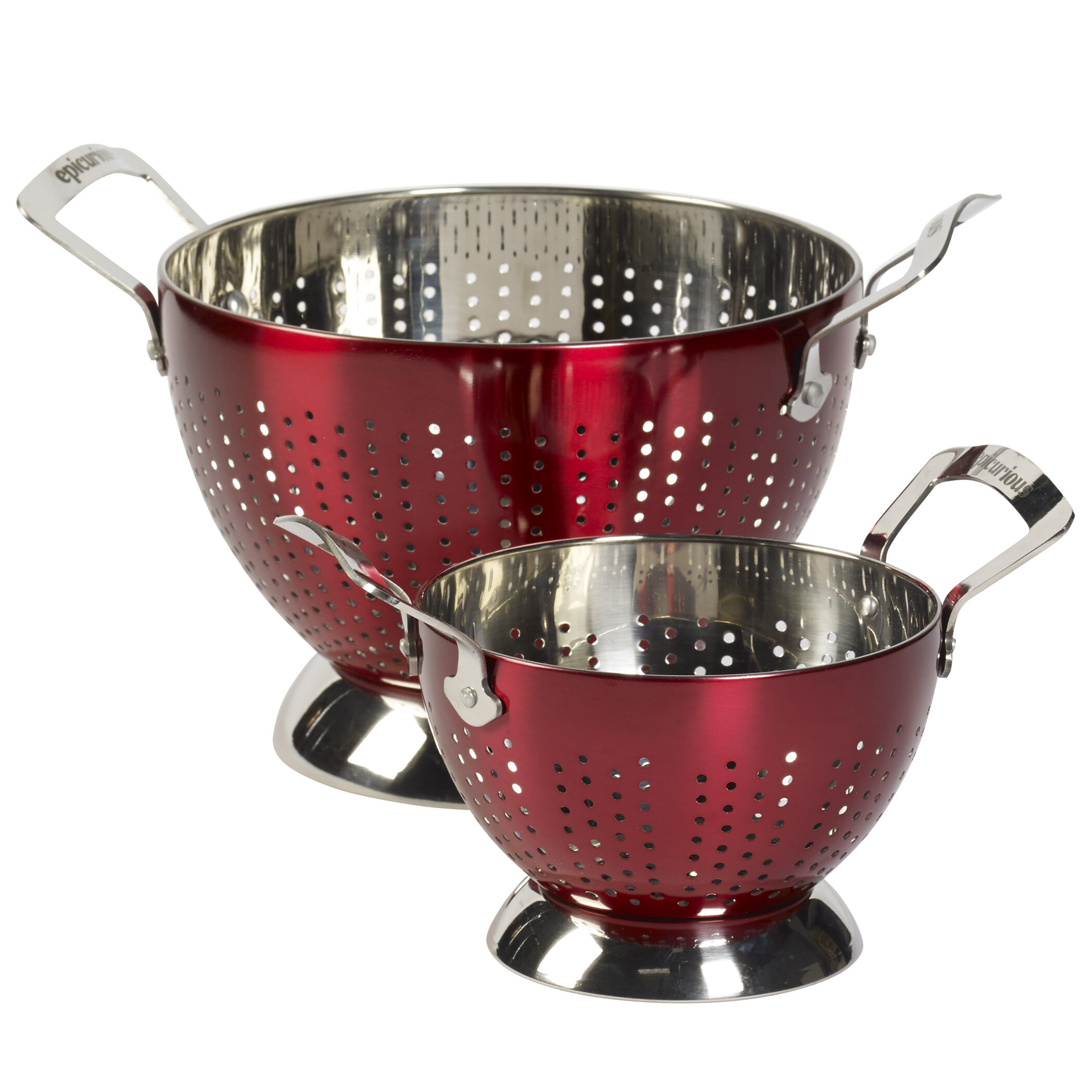 red stainless steel colander