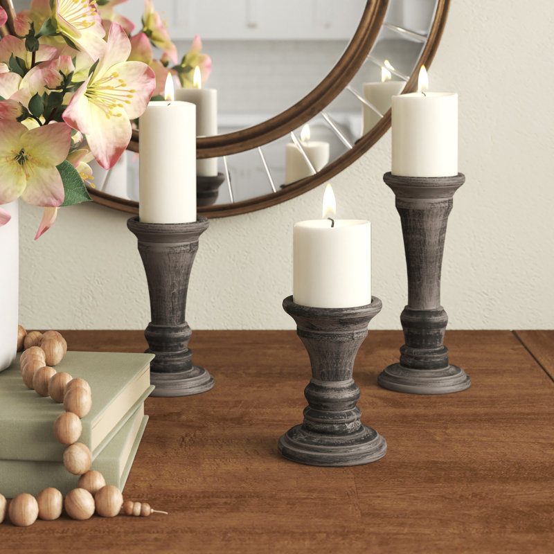 Three Posts 3 Piece Black Wood Candlestick Set & Reviews Wayfair.ca