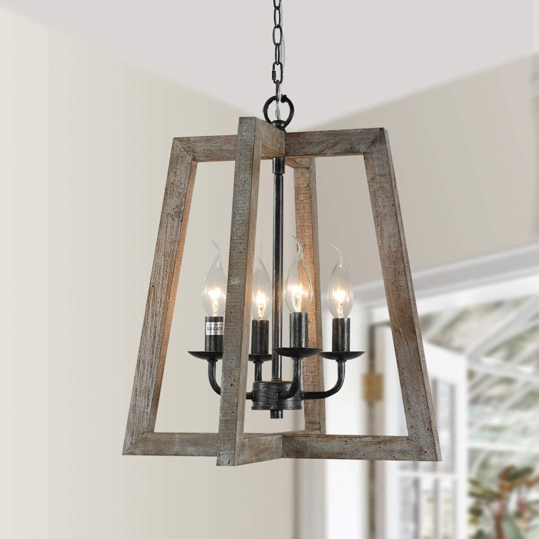 Farmhouse Wood Chandelier Rustic Chandelier Handmade Distressed Brown 4-Light French Country Light Fixtures Hanging Pendant Light For Kitchen Island ...