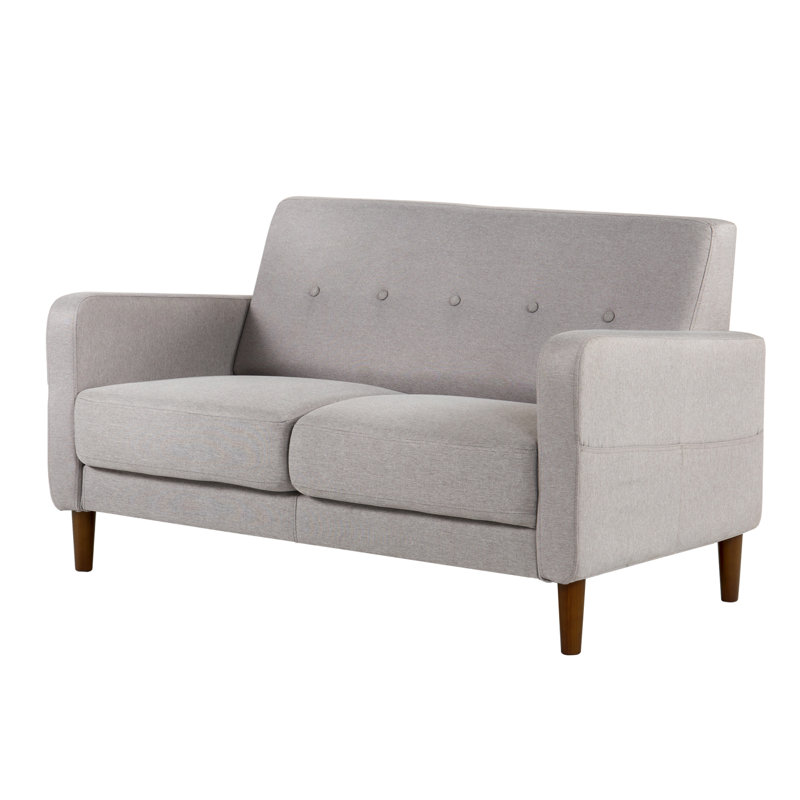 Mellow Adair Mid Century Modern Loveseat Sofa Couch With Armrest Pockets Tufted Linen Fabric Light Grey Reviews