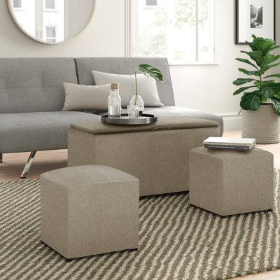 Zae 35" Wide Storage Ottoman with Reversible Tray and 2 Side Ottomans