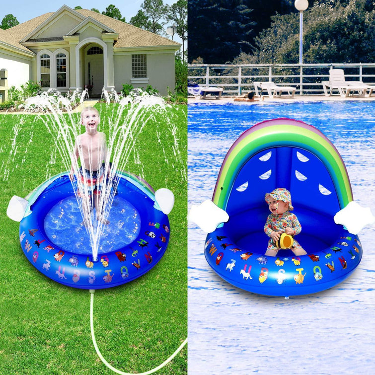 Zhulinjubao Baby Pool Toys With Canopy 40 Inflatable Kiddie Pool Floats For Outside Splash Pad Sprinkler For Kids Blow Up Outdoor Water Toys For Toddlers 1 3 Wayfair