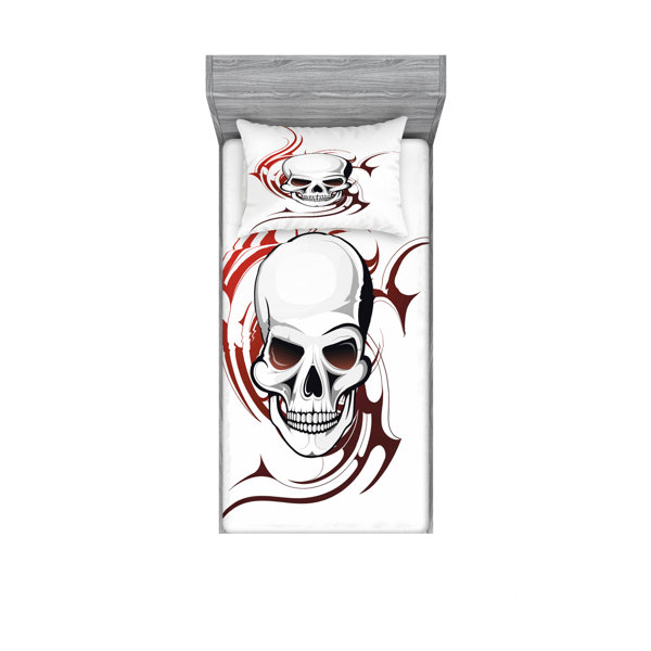 East Urban Home Scary Fierce And Wild Skull With Flames Tribal Tattoo Design Sheet Set Wayfair
