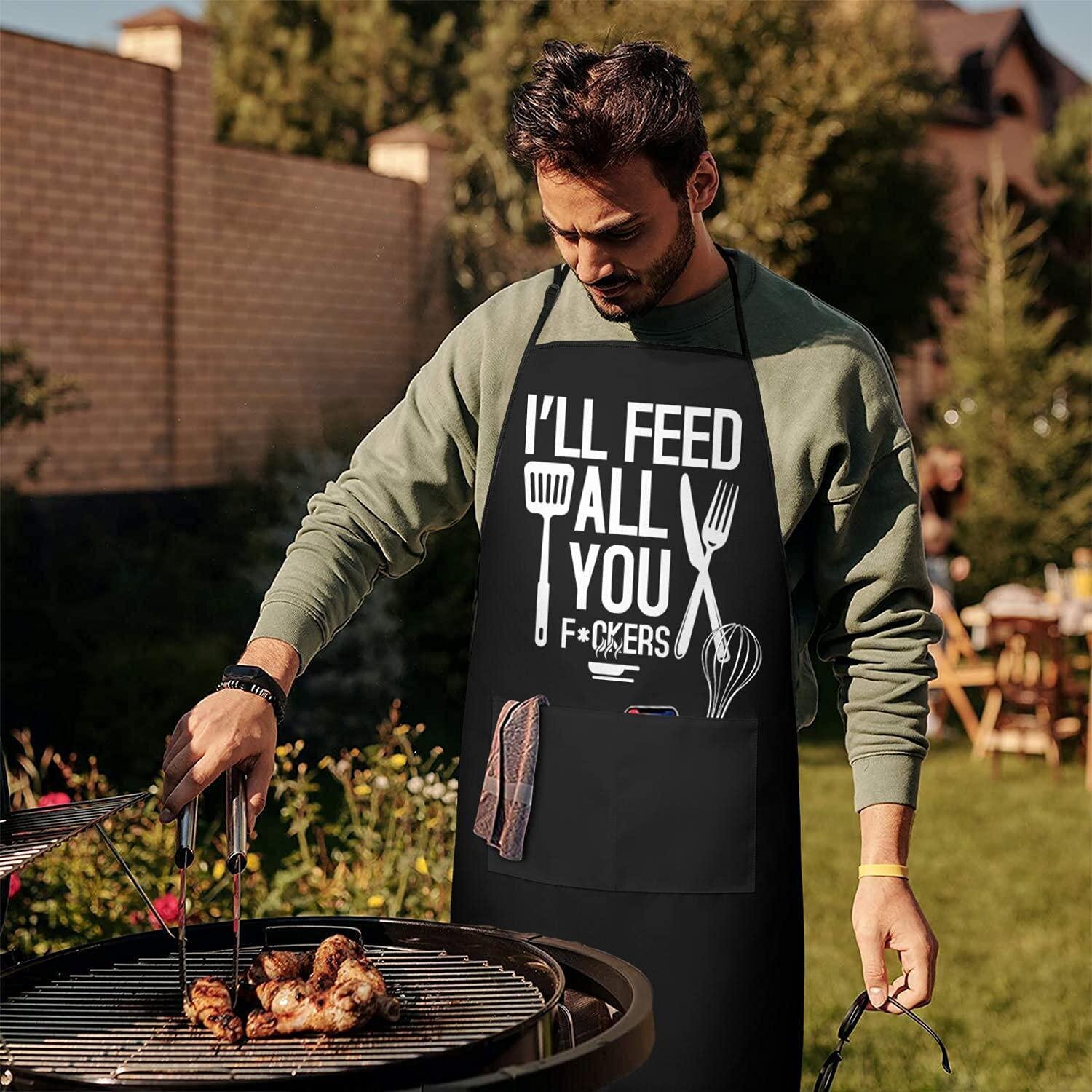 Funny Apron For Men Ill Feed All You Guys Gift BBQ Cooking Grill Aprons 