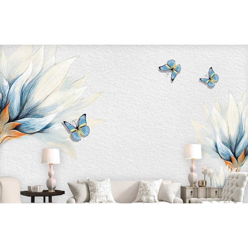 Gk Wall Design Watercolor Blue Flower Little Butterfly Textile Wallpaper Wayfair Have a fresh blue fire wallpaper hd wallpaper? watercolor blue flower little butterfly textile wallpaper
