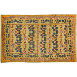 One-of-a-Kind Arts and Crafts Hand-Knotted Yellow Area Rug