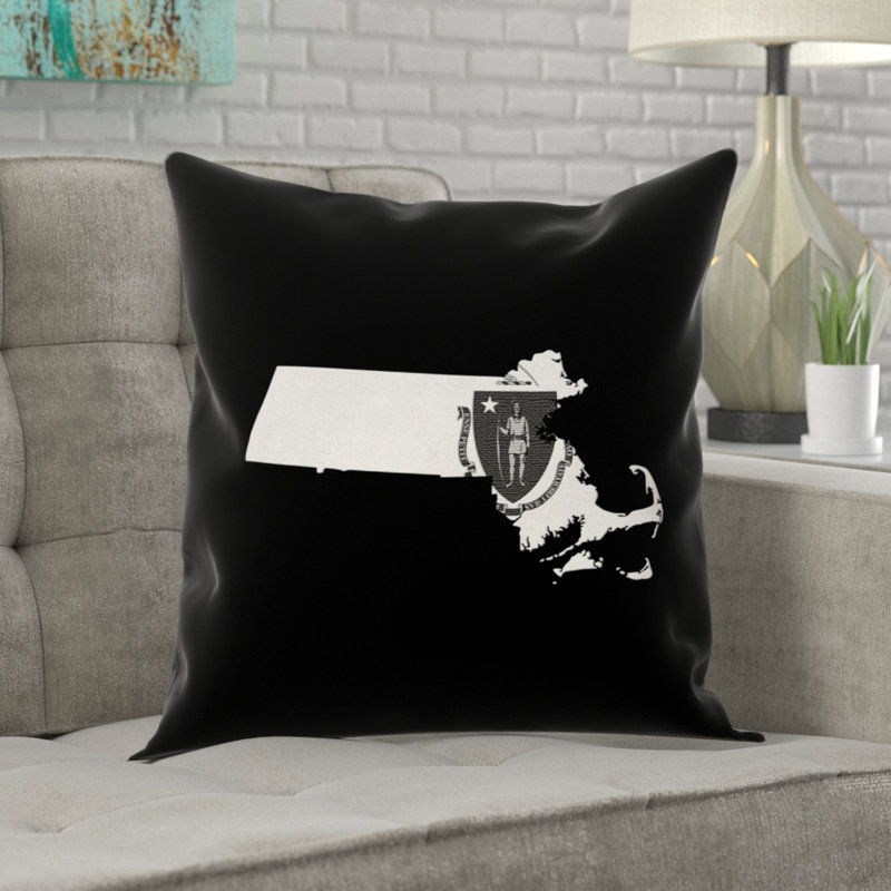 Ivy Bronx Mendell Massachusetts Flag Black Pillow In Faux Suede Double Sided Print Throw Pillow Wayfair
