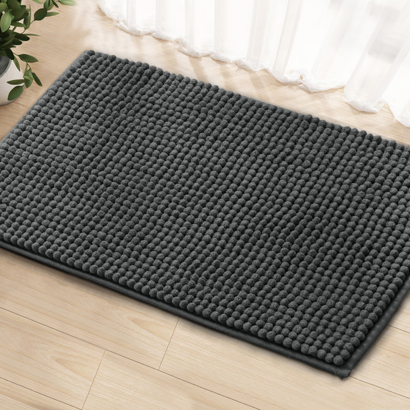 Azriah Luxury Chenille Super Soft Absorbent Microfiber Rectangle Non-Slip Bath Rug Color: Gray, Size: 20" W x 32" L