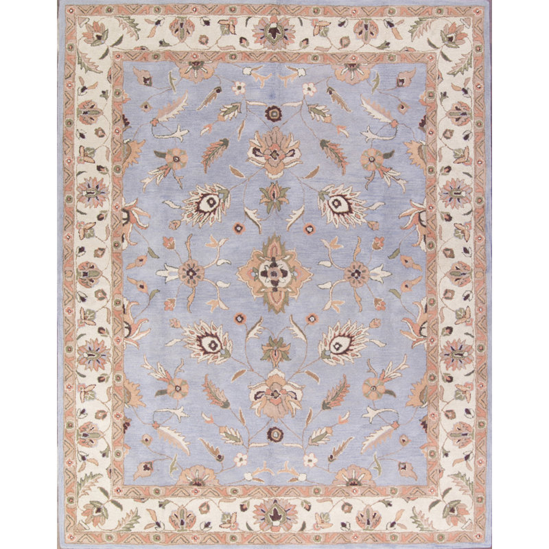 Canora Grey Aleman Handmade Tufted Wool Ivory Light Blue Rug Wayfair