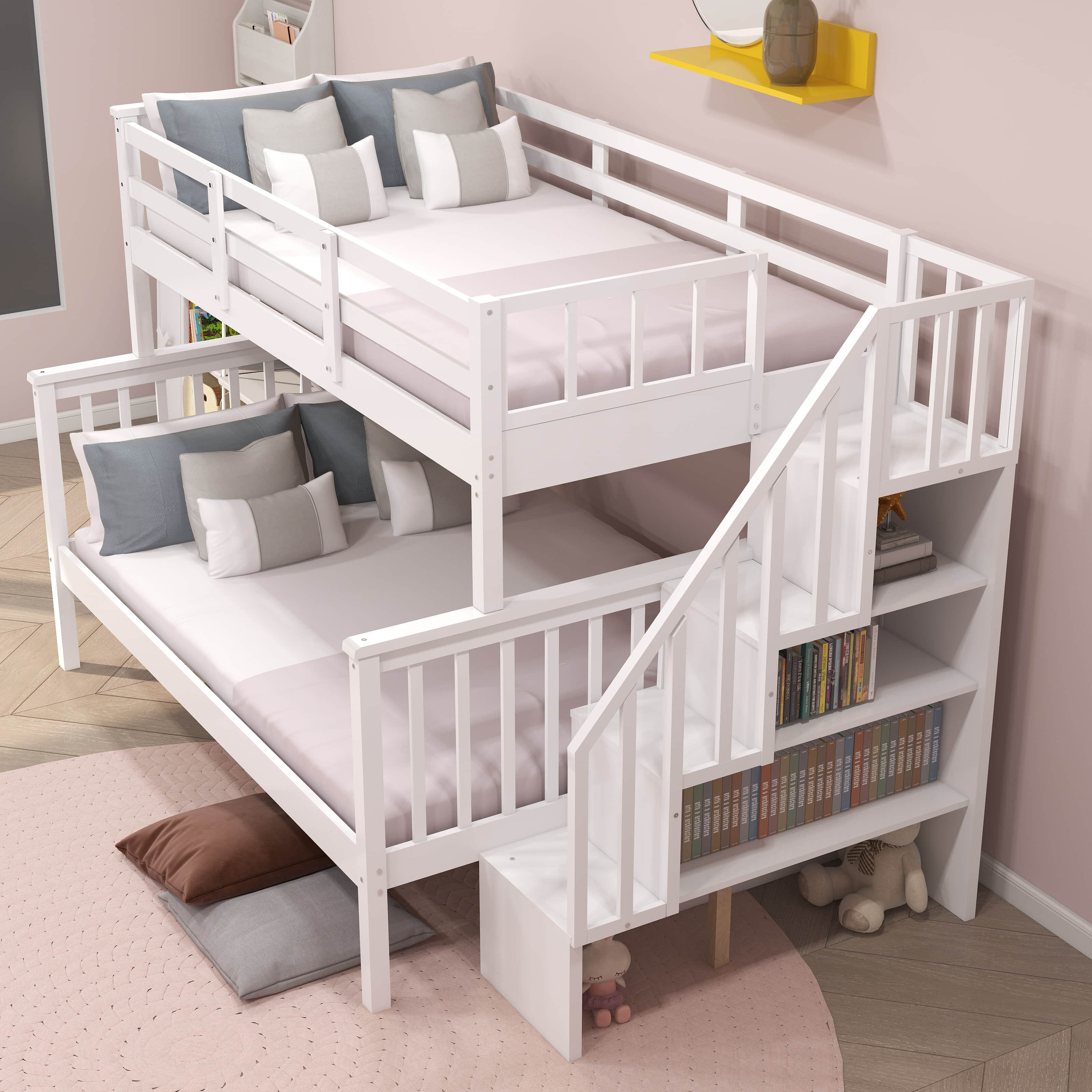 Harriet Bee Demi-Jay Twin Over Full Standard Bunk Bed with Shelves by ...