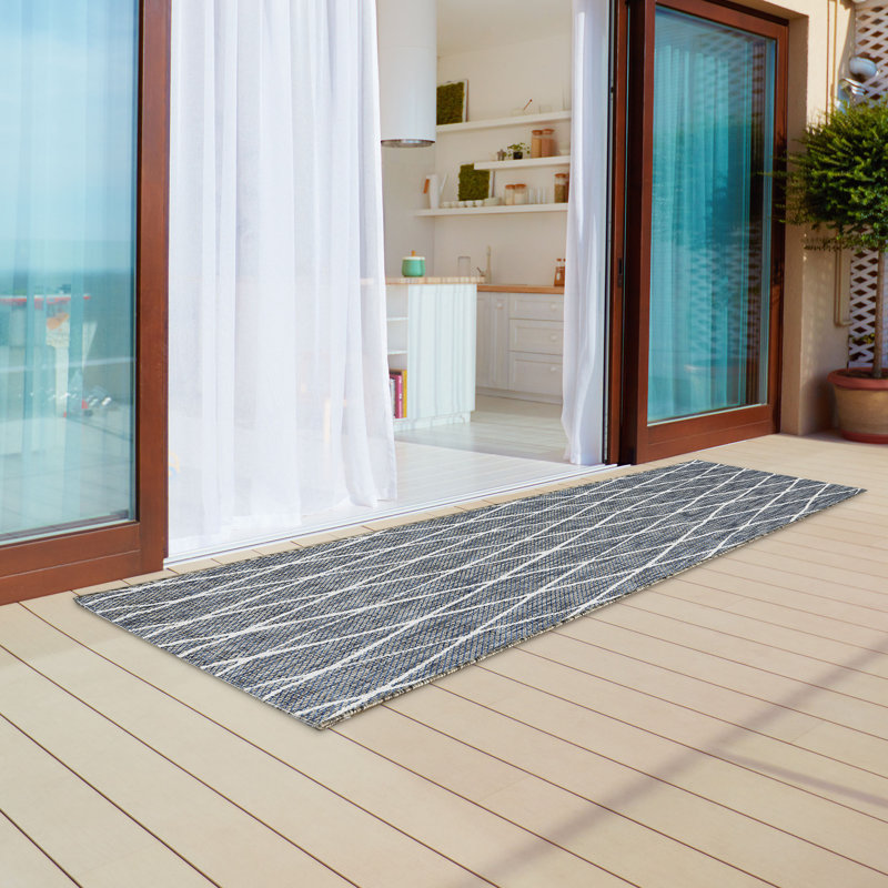 Foundry Select Lowery Flatweave Blue White Indoor Outdoor Use Rug Wayfair