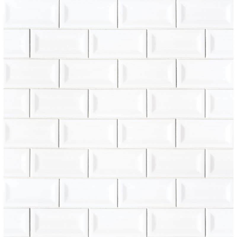 Verted Beveled 3" x 6" Ceramic Subway Tile in Glossy White