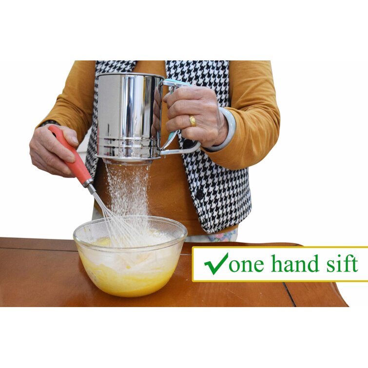 Stainless Steel Flour Sifter Hand Squeeze with Double Sifter Sieves 3-Cup Green