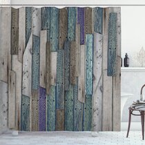 Ivory Distressed Wood Boards Fabric SHOWER CURTAIN w/Hooks Wooden Rustic 
