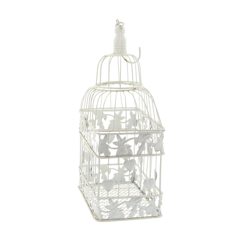 One Allium Way 2 Piece Decorative White Metal Bird Cage Set